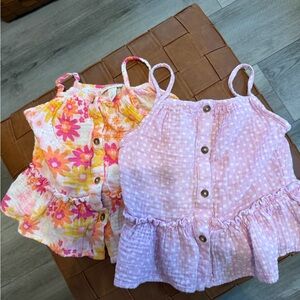 Cat & Jack Pink and Yellow Floral Ruffle Tank Top Set